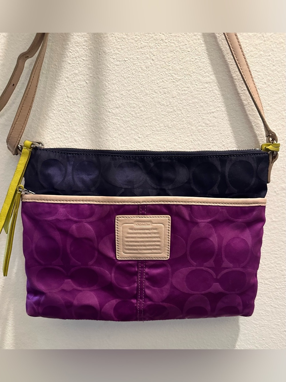 Coach Purple and Navy Signature Crossbody with Yellow Accent ๐๐ - Picture 3 of 10